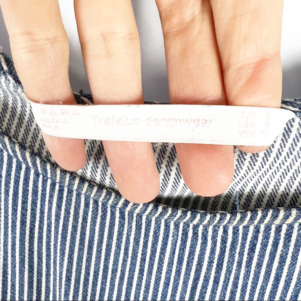 Zara Trafuluc Denimwear Embroidered Striped Top Size Small - Picture 4 of 6